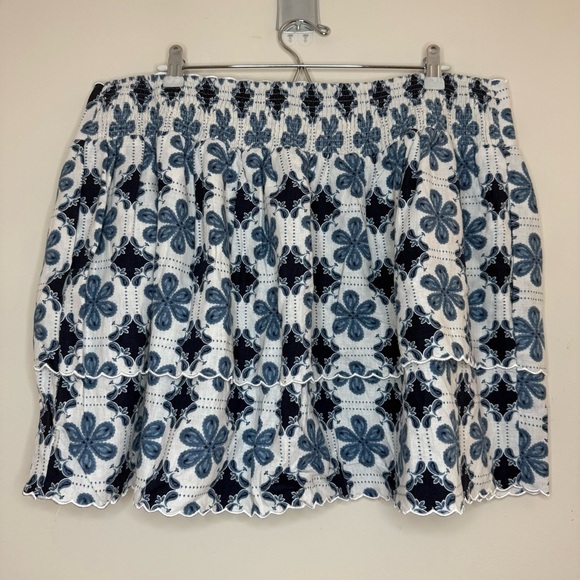 AGUA BENDITA for Target Linen Blend Turquoise Scalloped Hem Floral Mini Skirt - Picture 5 of 8